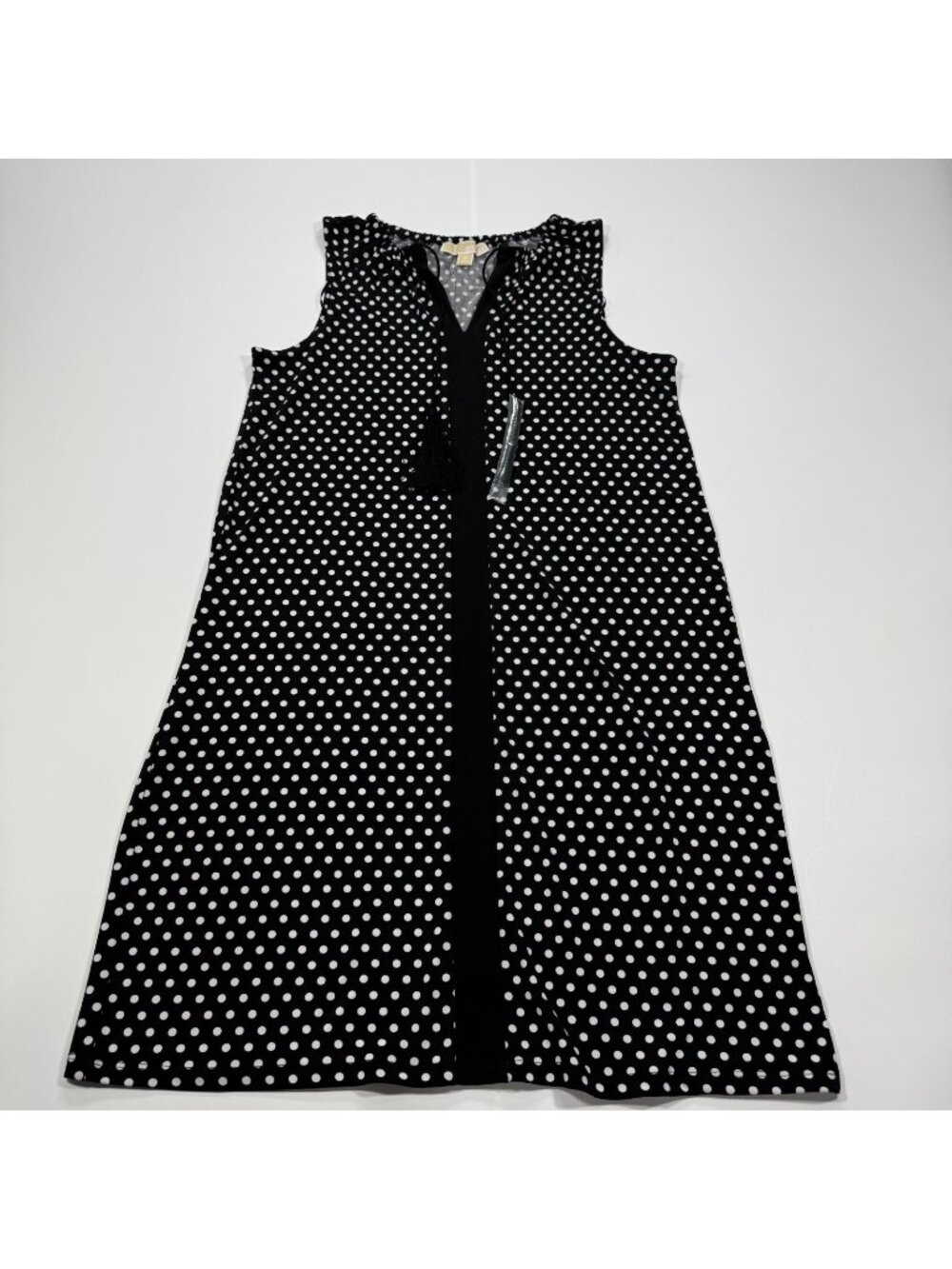Michael Kors Dress Women's S Black Polka Dot Polyester Shift Mini Tassel Stretch